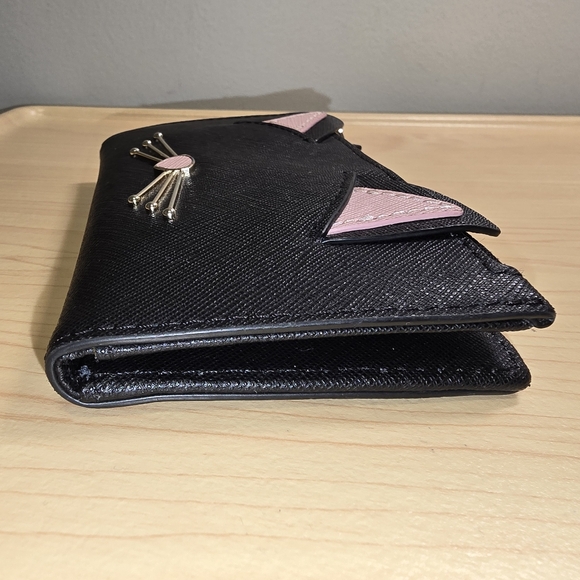 KATE SPADE Black Saffiano Leather Cat Bifold Wallet Mini Case - Picture 13 of 15